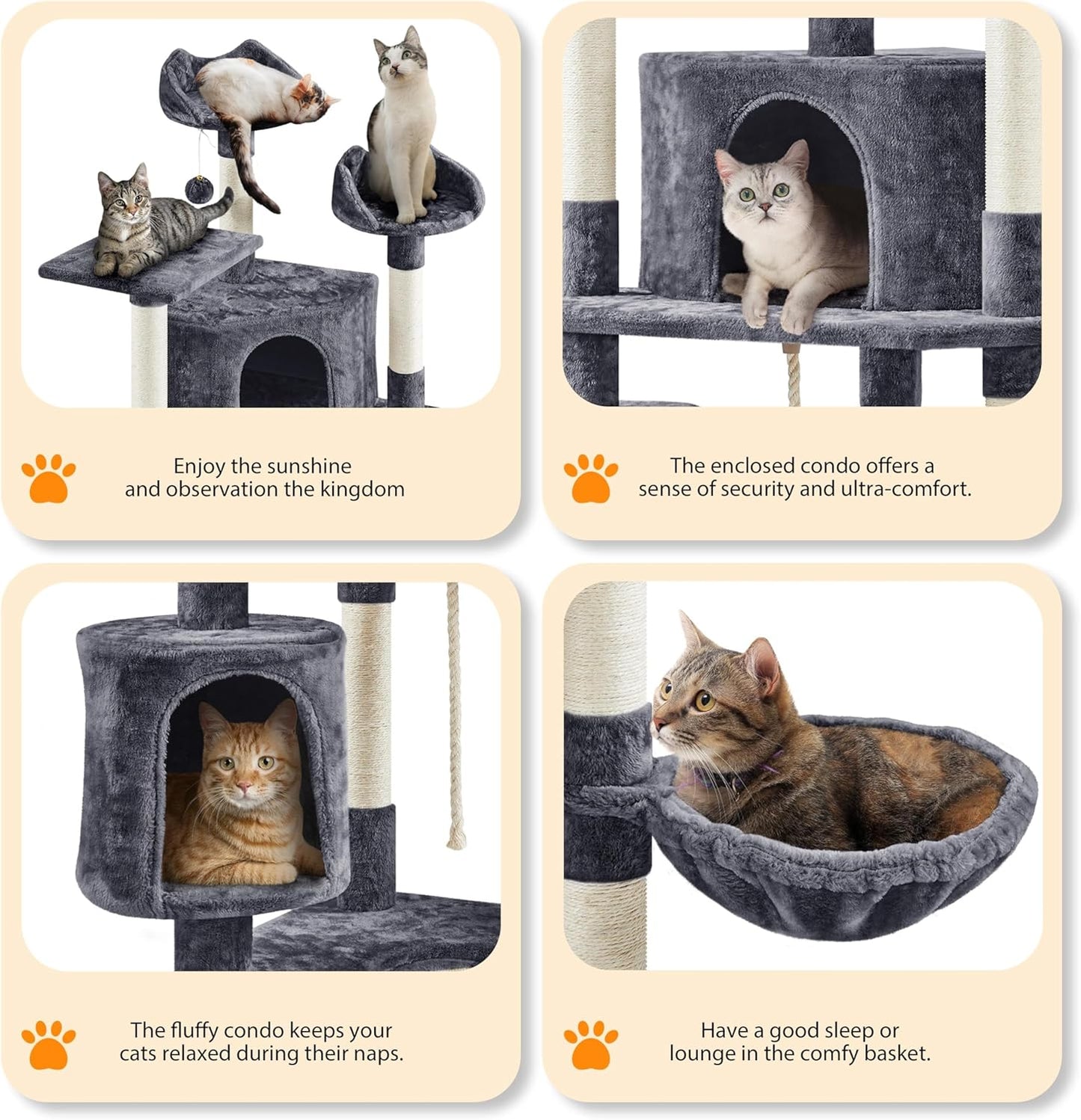 Yaheetech Multi-Level Cat Trees Cat Towers 79In Cat Tree for Indoor Cats with Sisal-Covered Scratching Posts, Plush Perches and Stable Condo for Kittens, Cats and Pets, Dark Gray