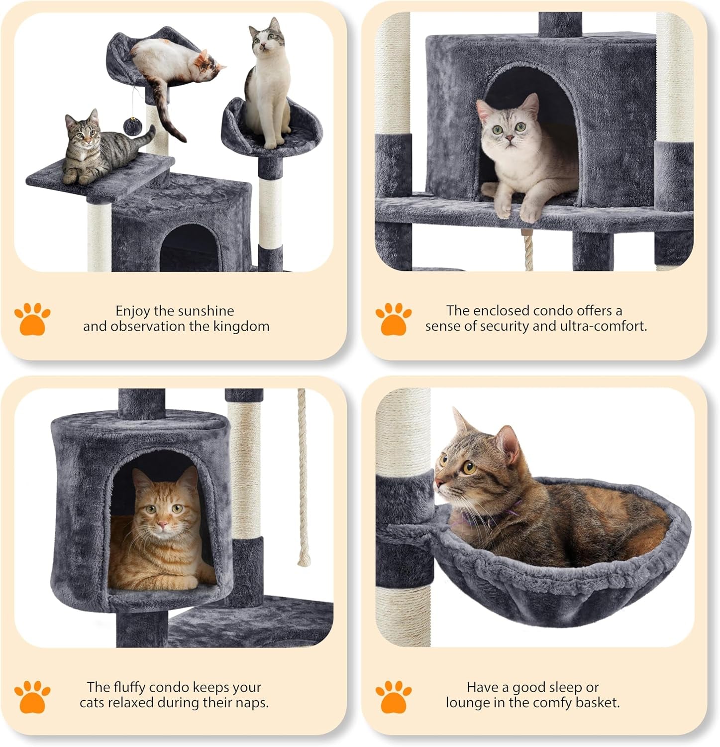 Yaheetech Multi-Level Cat Trees Cat Towers 79In Cat Tree for Indoor Cats with Sisal-Covered Scratching Posts, Plush Perches and Stable Condo for Kittens, Cats and Pets, Dark Gray
