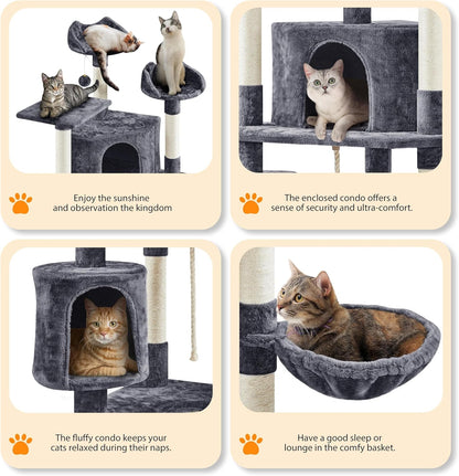 Yaheetech Multi-Level Cat Trees Cat Towers 79In Cat Tree for Indoor Cats with Sisal-Covered Scratching Posts, Plush Perches and Stable Condo for Kittens, Cats and Pets, Dark Gray