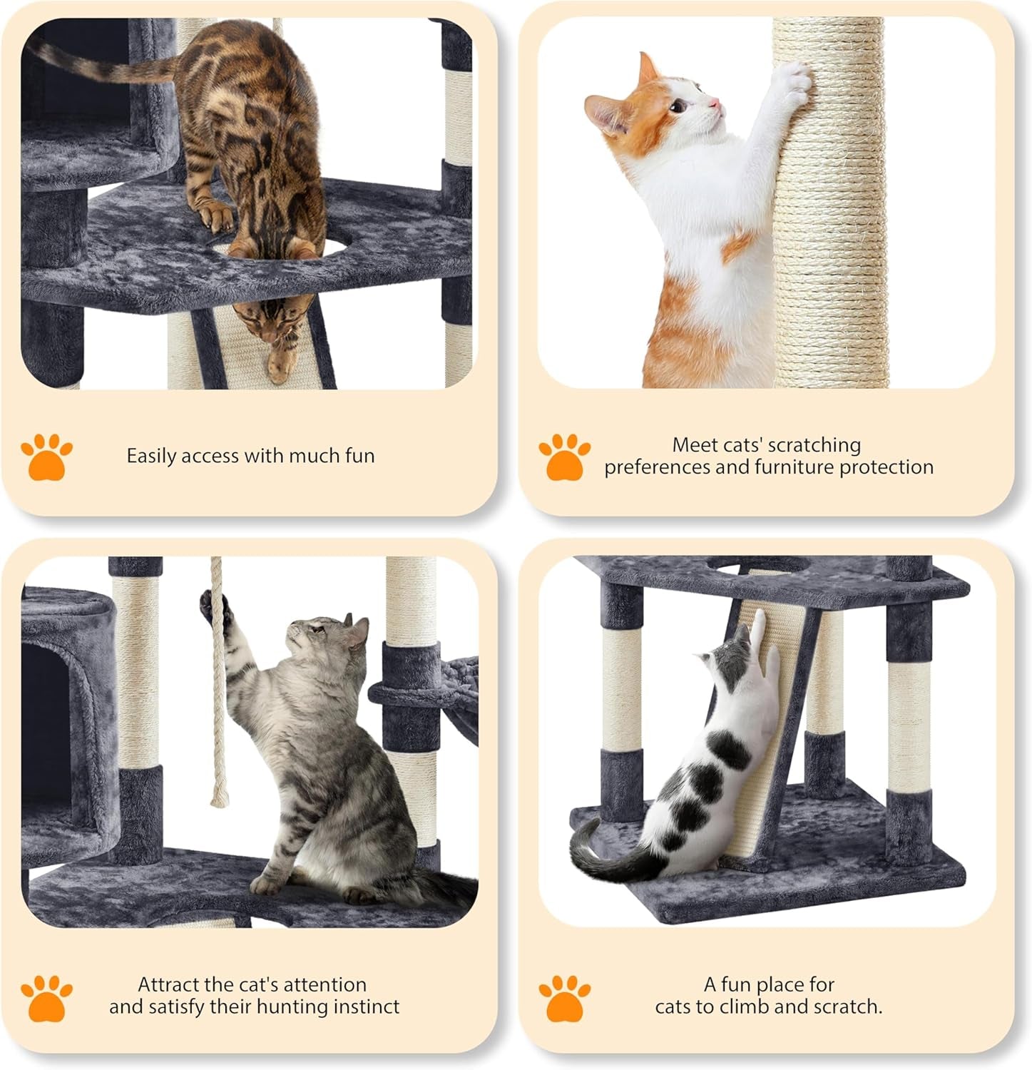 Yaheetech Multi-Level Cat Trees Cat Towers 79In Cat Tree for Indoor Cats with Sisal-Covered Scratching Posts, Plush Perches and Stable Condo for Kittens, Cats and Pets, Dark Gray