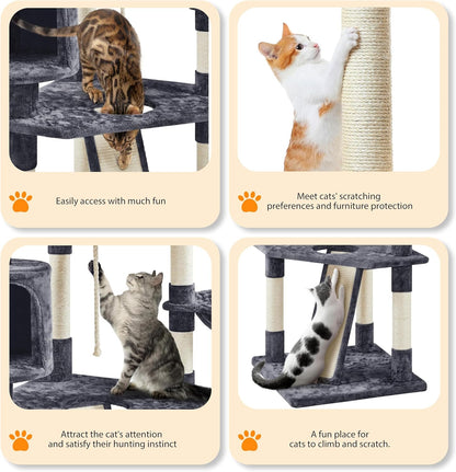 Yaheetech Multi-Level Cat Trees Cat Towers 79In Cat Tree for Indoor Cats with Sisal-Covered Scratching Posts, Plush Perches and Stable Condo for Kittens, Cats and Pets, Dark Gray