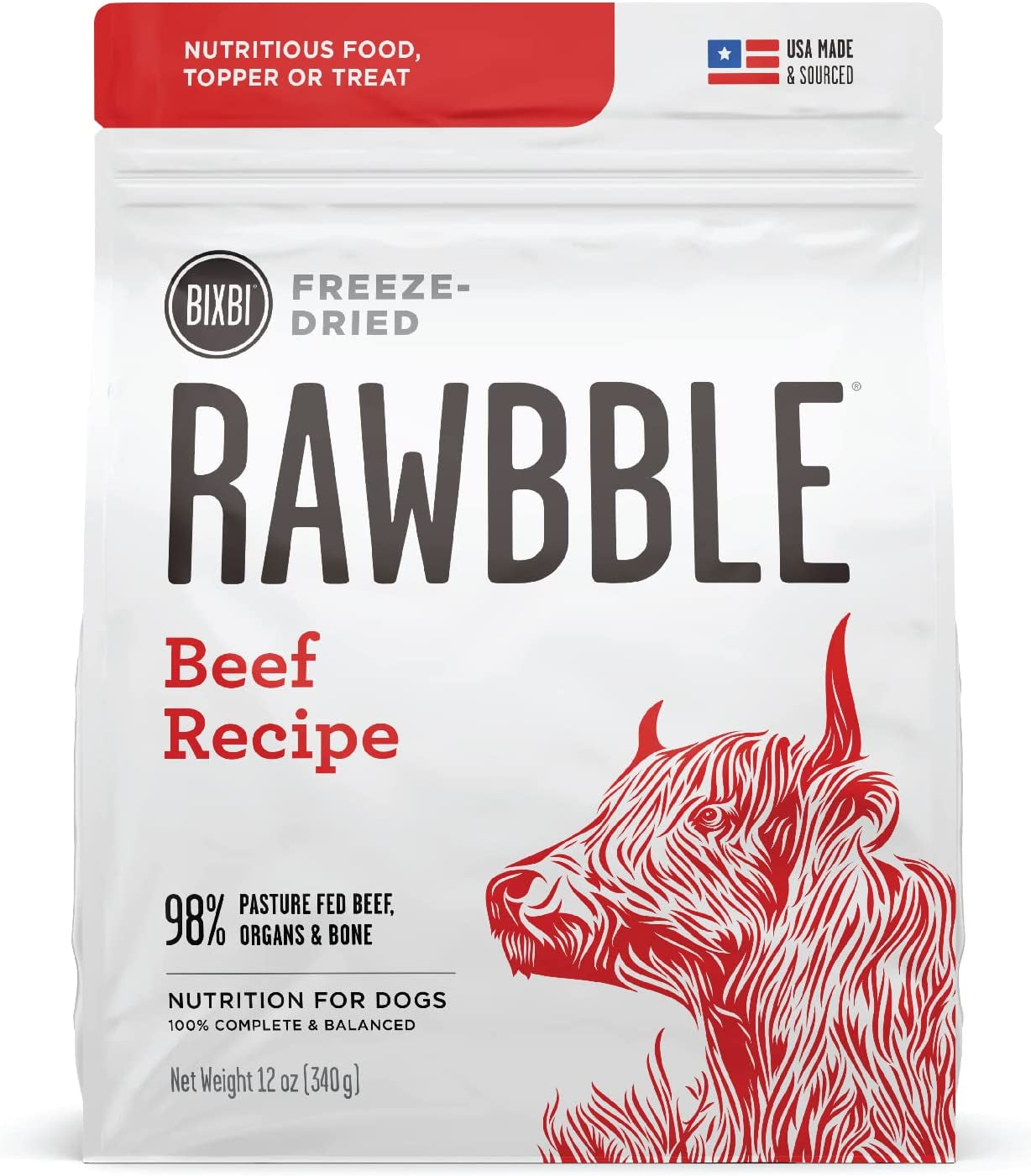 Liberty Freeze-Dried Dog Food Topper & Treats, Beef – 98% Meat & Organs, No Refrigeration – USA Made, 12 Oz